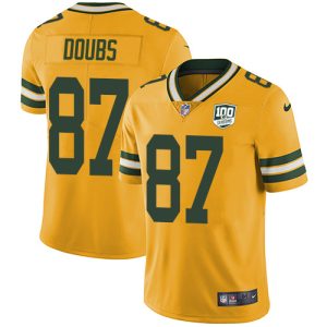 packers #87 romeo doubs yellow youth 100th season stitched nfl limited rush cheap jersey