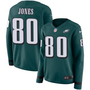 Eagles #80 Julio Jones Green Team Color Women's Stitched NFL Limited Therma Long Sleeve Jersey