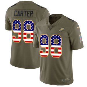 Eagles #98 Jalen Carter Olive/USA Flag Men's Stitched NFL Limited 2017 Salute To Service Jersey