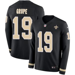Saints #19 Blake Grupe Black Team Color Youth Stitched NFL Limited Therma Long Sleeve Jersey