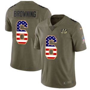 Bengals #6 Jake Browning Olive/USA Flag Men's Stitched NFL Limited 2017 Salute To Service Jersey