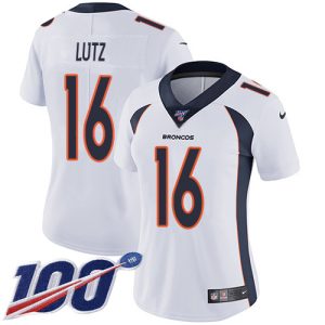 broncos #16 wil lutz white women's stitched nfl 100th season vapor untouchable limited cheap jersey