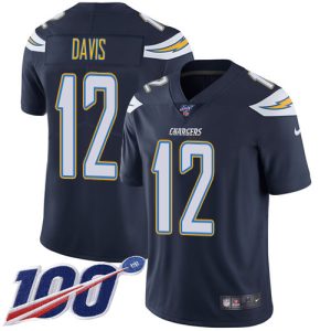 wholesale Chargers #12 Derius Davis Navy Blue Team Color Men's Stitched NFL 100th Season Vapor Limited Jersey