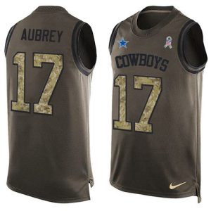 cowboys #17 brandon aubrey green men's stitched nfl limited salute to service tank top wholesale jersey