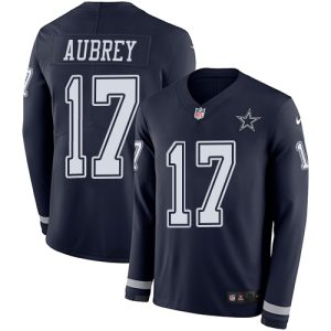 cheap Cowboys #17 Brandon Aubrey Navy Blue Team Color Men's Stitched NFL Limited Therma Long Sleeve Jersey