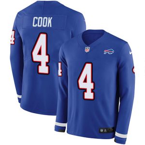 bills #4 james cook royal blue team color men's stitched nfl limited therma long sleeve cheap jersey
