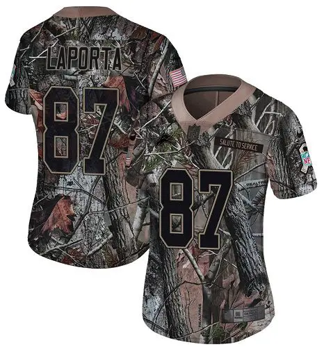 Lions #87 Sam LaPorta Camo Women's Stitched NFL Limited Rush Realtree Jersey