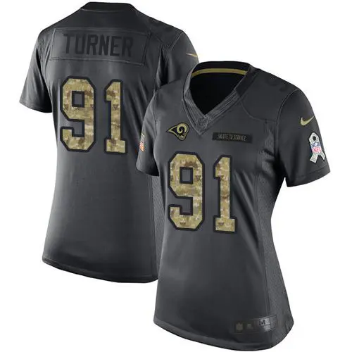 rams #91 kobie turner black women's stitched nfl limited 2016 salute to service wholesale jersey