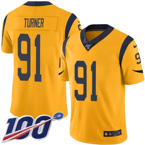 Rams #91 Kobie Turner Gold Youth Stitched NFL Limited Rush 100th Season Jersey