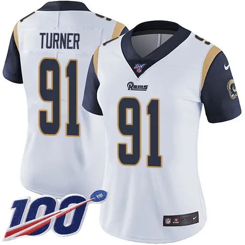 Rams #91 Kobie Turner White Women's Stitched NFL 100th Season Vapor Untouchable Limited Jersey