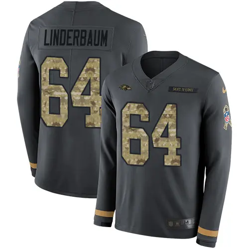 ravens #64 tyler linderbaum anthracite salute to service youth stitched nfl limited therma long sleeve cheap jersey